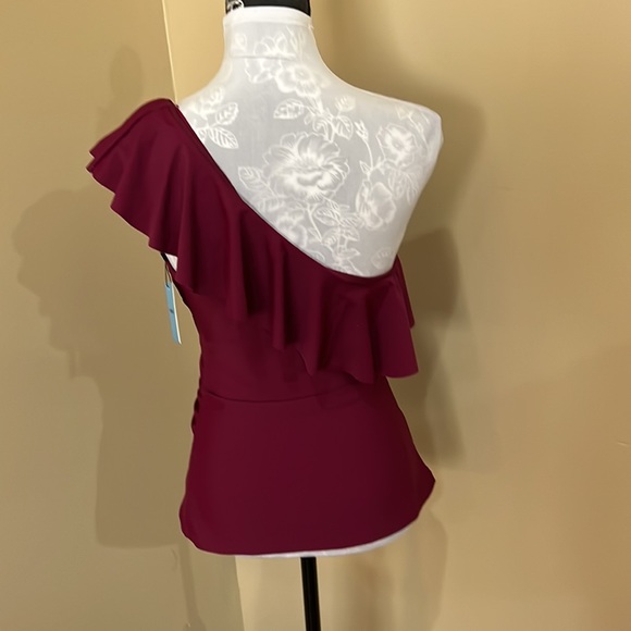 Tankini Maroon off shoulder Ruffle flattering Bikini Top swimwear swimsuit - Picture 4 of 6